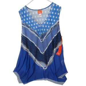 Hearts of Palm Woman Blue Patterned Sleeveless Tunic Top 3X
